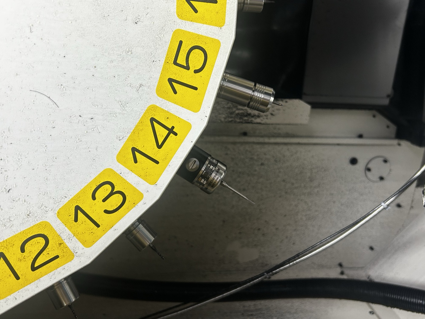 FrontSense touch probe mounted in a CNC tool magazine
